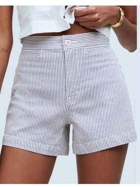 Madewell Blue White Striped High Waist Shorts The Emmett Short Welt Pocket NWT